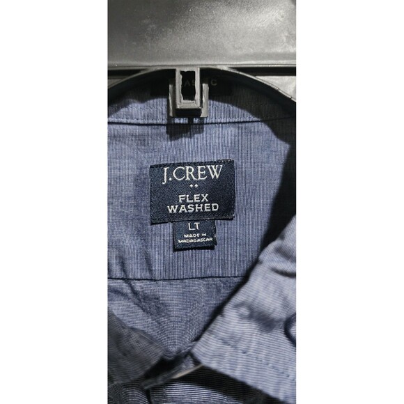 J. Crew Mens Denim Blue Cotton Flex Washed Button Down Work Dress Shirt Size LT - Picture 5 of 14